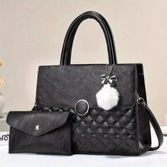 Quilted Tote Satchel Bag PU Leather Textured Shoulder Bag