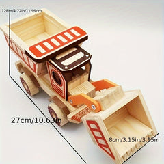 Wooden Big Bulldozer Toy Car Model Dump Truck