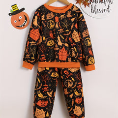 Boy's Witch Pumpkin Sweatshirt & Sweatpants Set