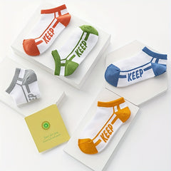 5 Pairs Kids Boys Cotton Letter Short Tube Boat Socks for Summer Spring