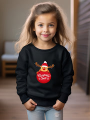 Cartoon Reindeer Graphic Crew Neck Sweatshirt Kids Christmas Gift