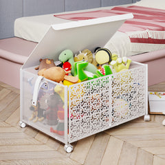 Foldable Oversized Storage Bin Metal Toy Box With Wheels And Lid