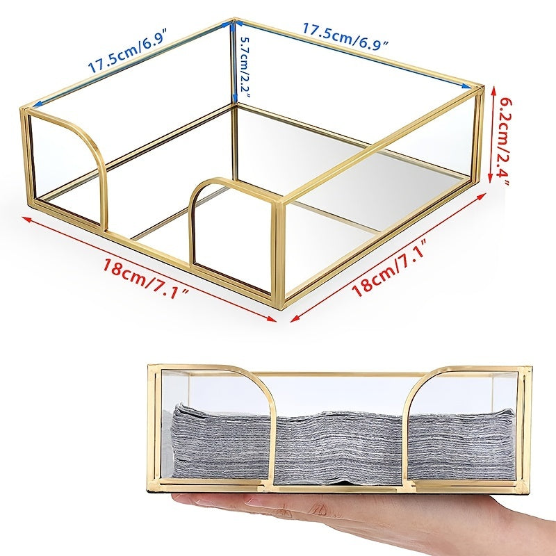 Glass Napkin Holder with Mirrored Bottom for Tabletop Decor