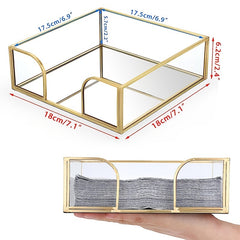 Glass Napkin Holder with Mirrored Bottom for Tabletop Decor