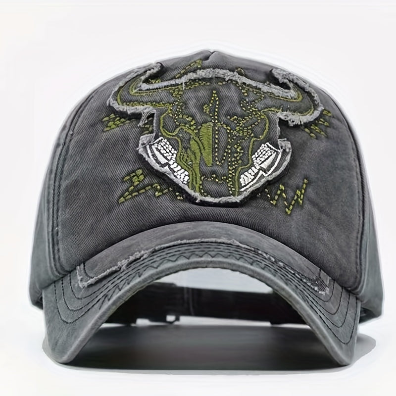 Bull Head Embroidery Baseball Cap Retro Sun Hat