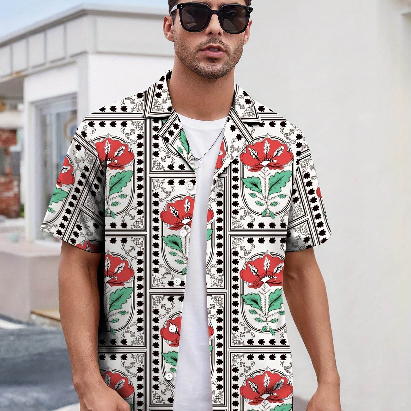 Flower Print Men's Casual Hawaiian Shirt