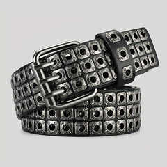 Men's Square Rivet Belt Hip Hop Rock Punk Y2K Style Double Row Pin Buckle Jeans