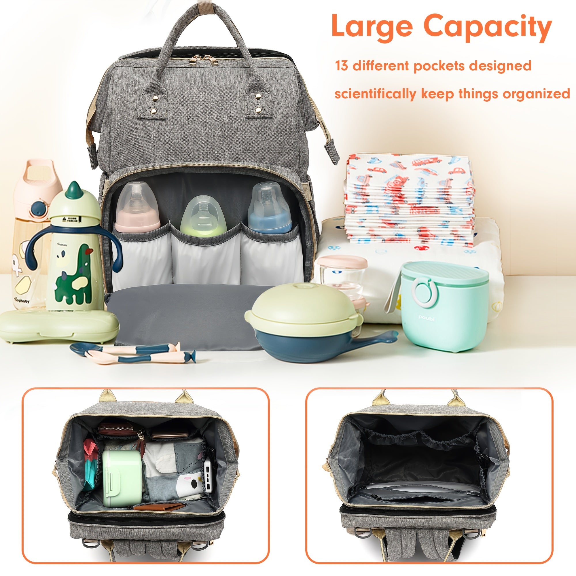 Baby Diaper Bag Backpack With Changing Station 30L Dual Use Baby Bag For Mom