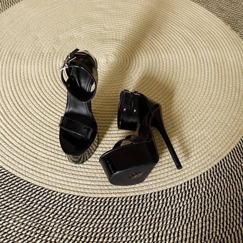 Women's Patent Platform Sandals Peep Toe Stiletto Heel Shoes