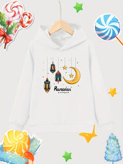 Moon & Star Pattern Girl's Cotton Hoodie Active Stretch Breathable Hood