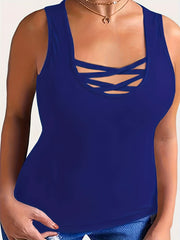 Solid Criss Cross Round Neck Tank Top