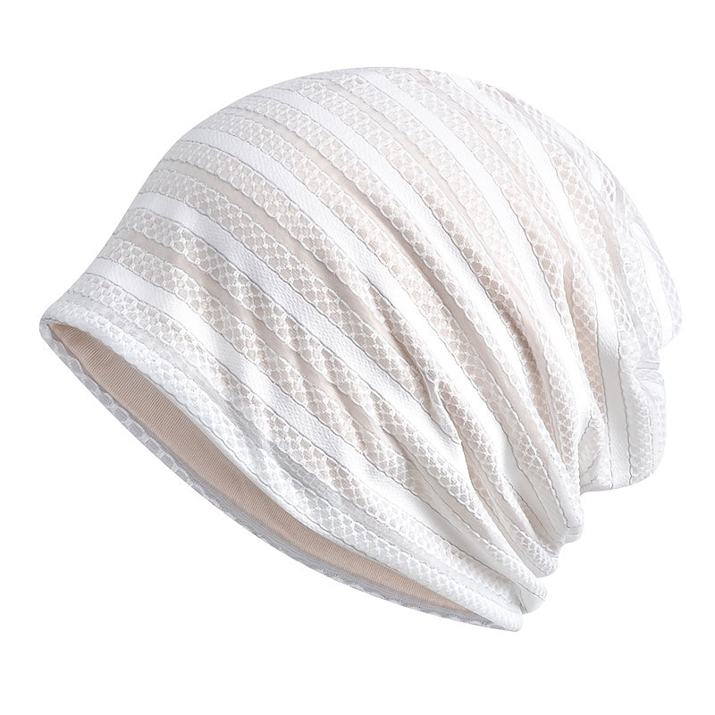 Women Thin Stripe Hollow Beanie Cap Sunscreen Headwrap Casual Hat