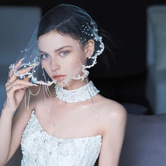 Baroque Style Bride's Headpiece with Lace Veil for Wedding Gowns