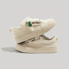 Women's Bear Decor Platform Canvas Sneakers Lace Up Skate Shoes