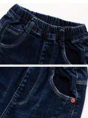 Boys Casual Letter Print Denim Long Pants With Pocket