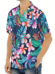 Tropical Flower Print Hawaiian Shirt Short Sleeve for Men