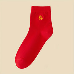 6 Pairs Year of the Dragon Red Fu Socks Women's Stockings