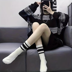 5 Pairs Striped Crew Socks for Women
