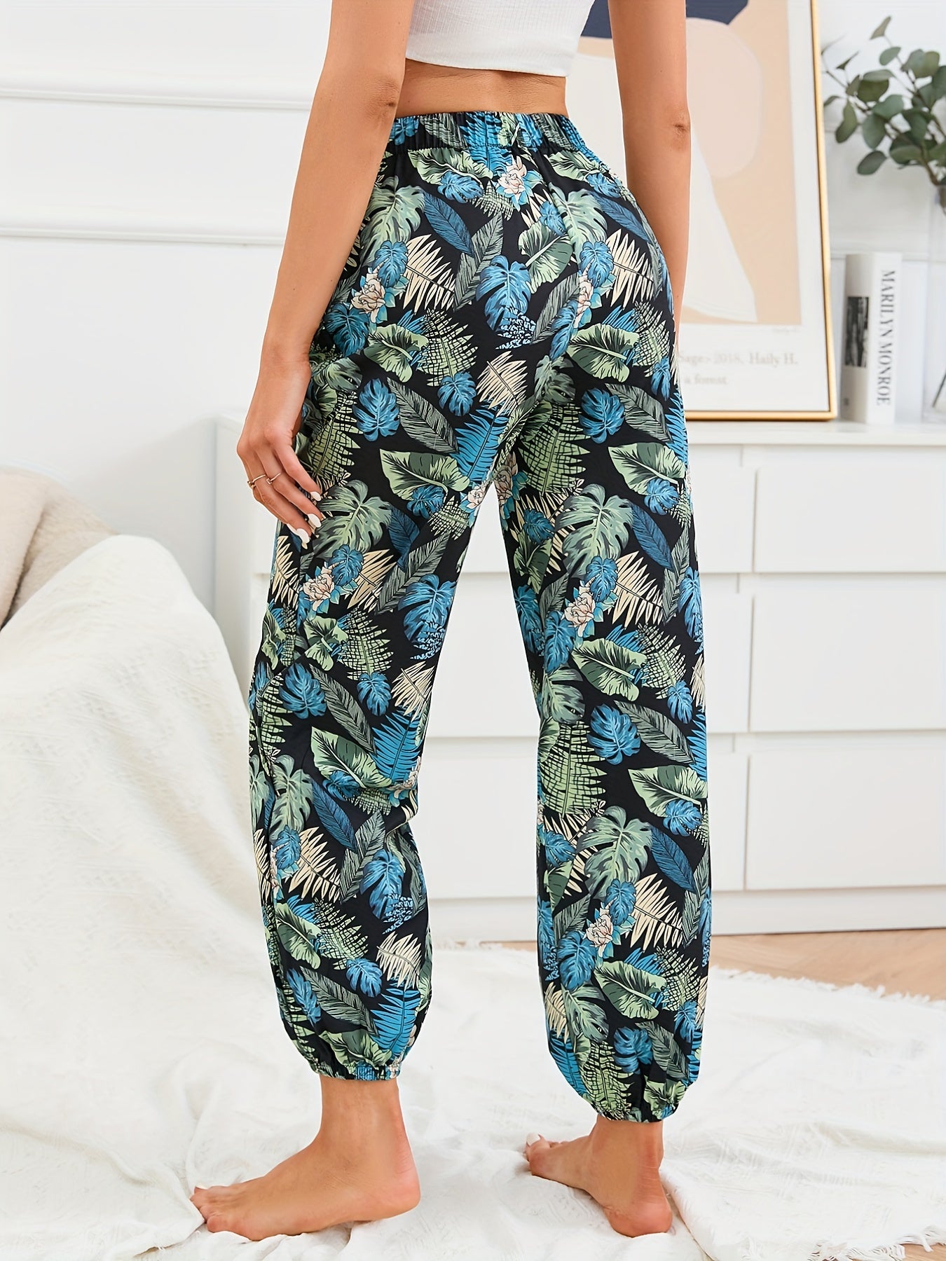 Tropical Print Sleep Bottoms Soft & Comfy Elastic Waistband Pants