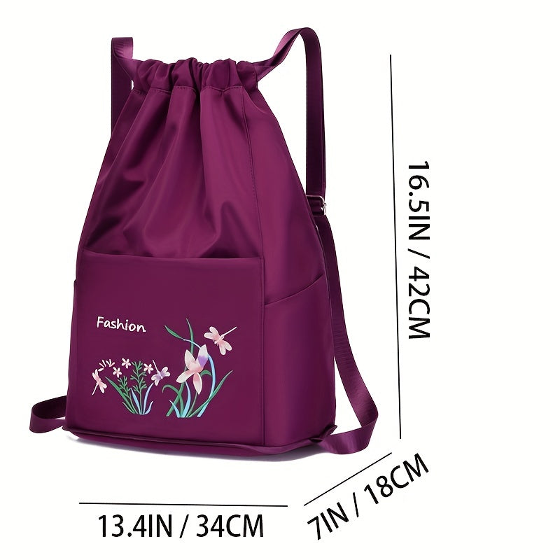 Floral Print Drawstring Backpack Lightweight Storage Rucksack Travel Bag