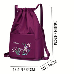 Floral Print Drawstring Backpack Lightweight Storage Rucksack Travel Bag