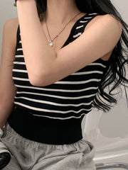 Striped Knitted Tank Top Sleeveless Casual Sweater Women's Clothing