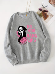 Halloween Elements Print Crew Neck Sweatshirt Long Sleeve Y2K Style