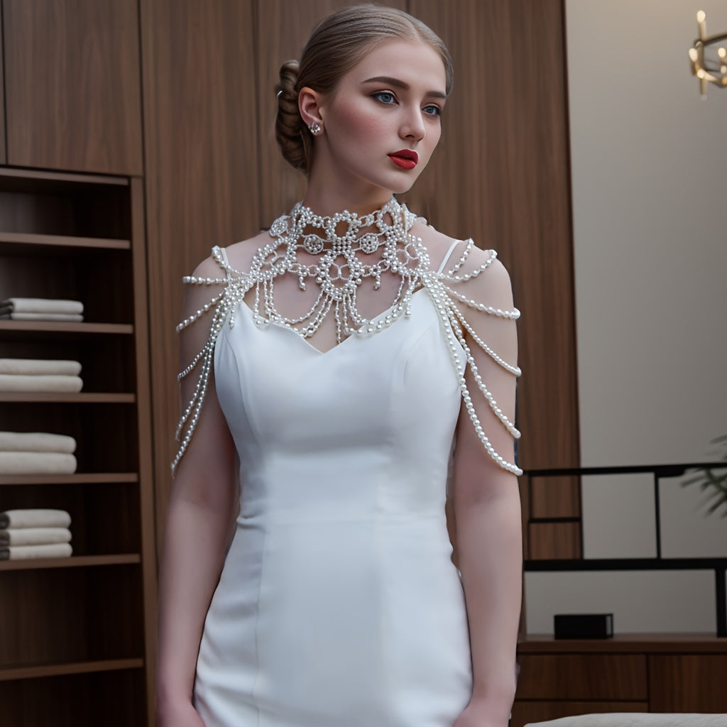 Pearl Bridal Beaded Shoulder Necklace for Women's Wedding Dress