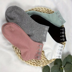 5 Pairs Rhinestone Decor Crew Socks for Women