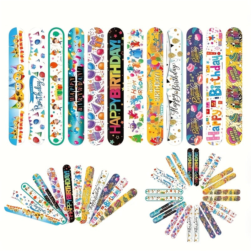 24pcs Happy Birthday Slap Bracelets Quick Snap Bands Party Favors for Kids Teens