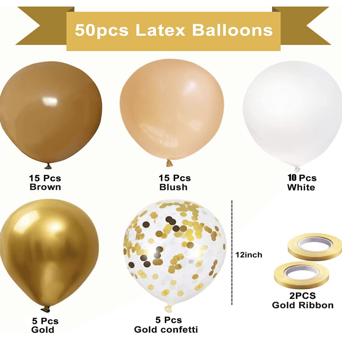 50pcs Brown Nude Golden Confetti Balloons Set for Party