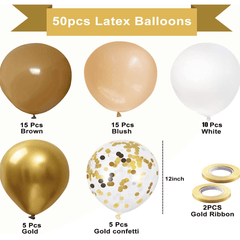 50pcs Brown Nude Golden Confetti Balloons Set for Party
