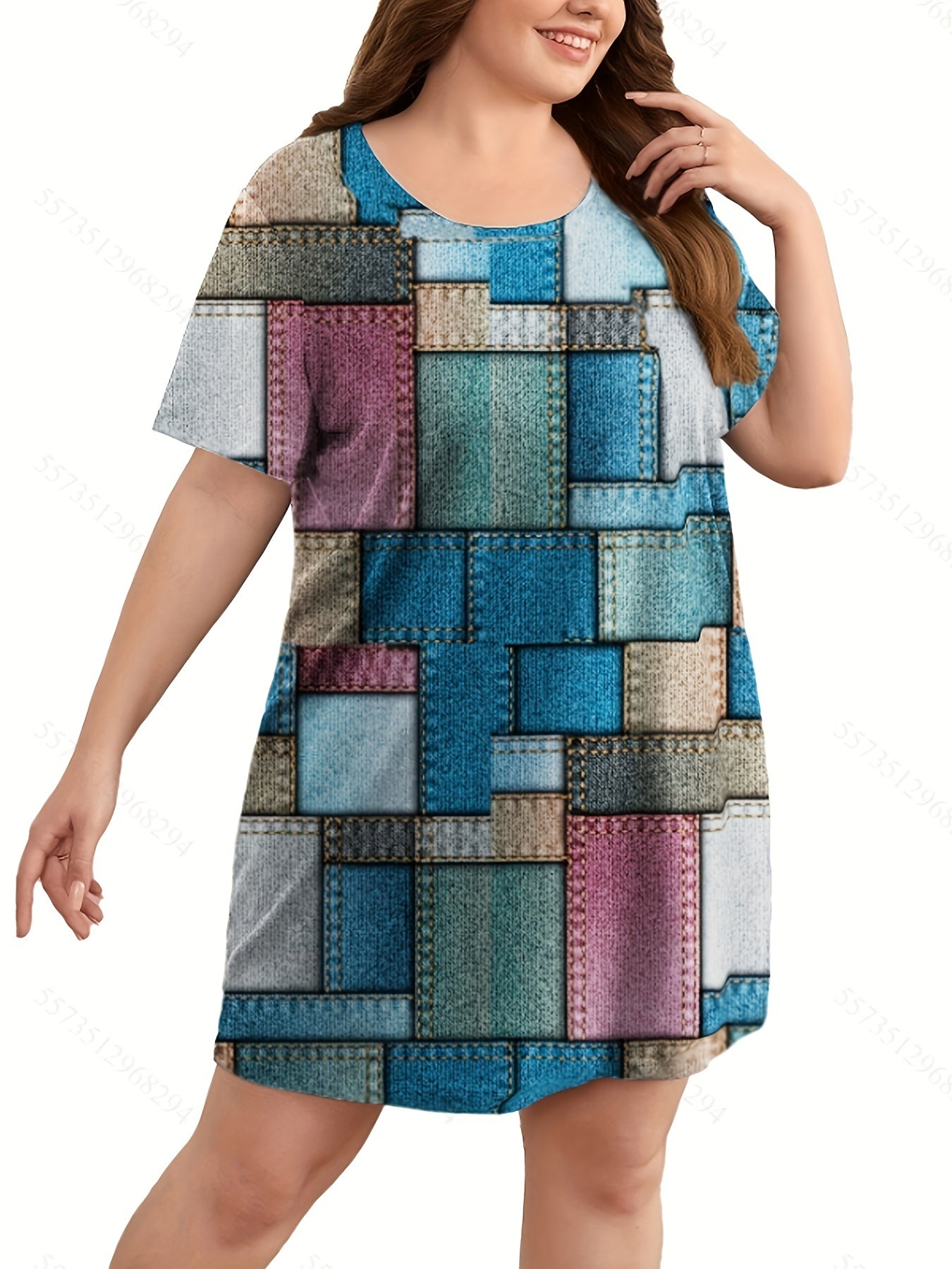 Retro Nightdress Women's Plus Colorblock Sleep Dress