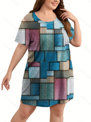 Retro Nightdress Women's Plus Colorblock Sleep Dress