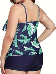 Tropical Print Layered Tankini Set