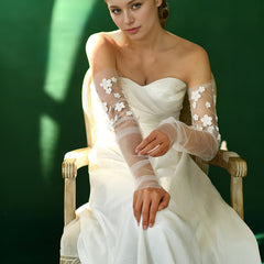Sheer Bridal Gloves with Floral Embellishments Long Sleeve