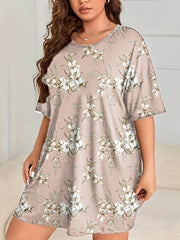Floral Print Nightdress Short Sleeve Soft Comfort