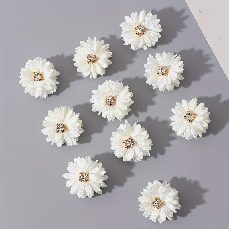 10pcs Chinese Bridal Fabric Flower Hair Clip Set with Rhinestone Center