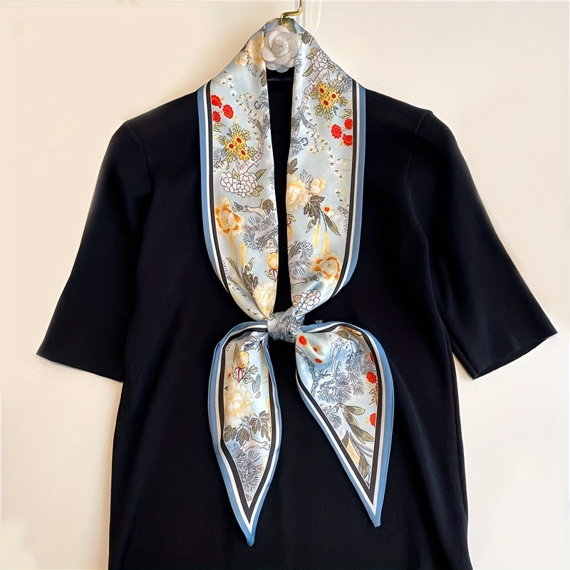 Vintage Flower Print Long Skinny Scarf Neck Ribbon Hairband Women Twilly Scarf
