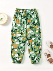Girls' Rose Floral Print Casual Jogger Elastic Waist Trousers