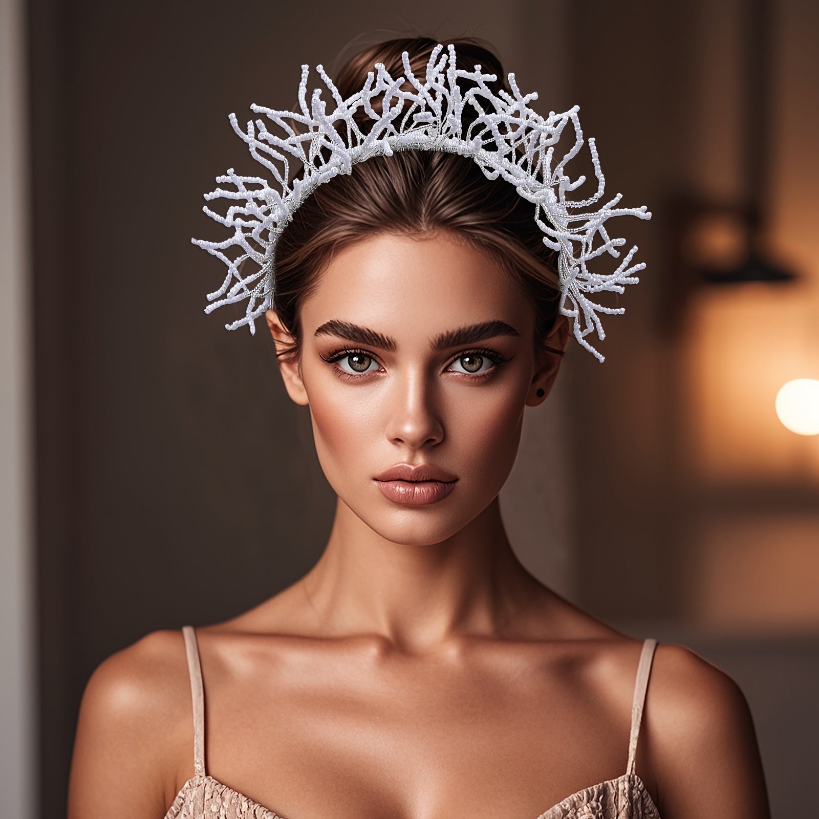 Wedding Charm Beaded Floral Wreath Headband Handcrafted Bridal Hair Accessory