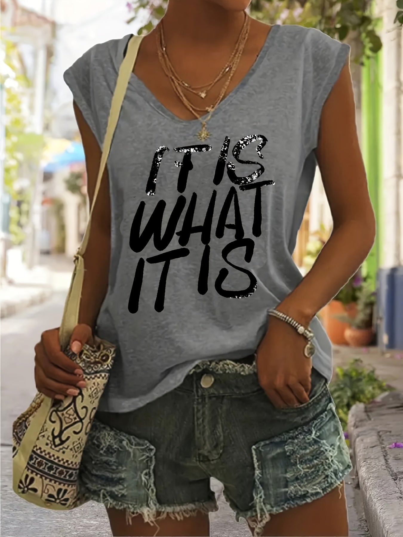 Letter Graphic Tank Top For Women Summer V Neck Sports Casual Tank Top
