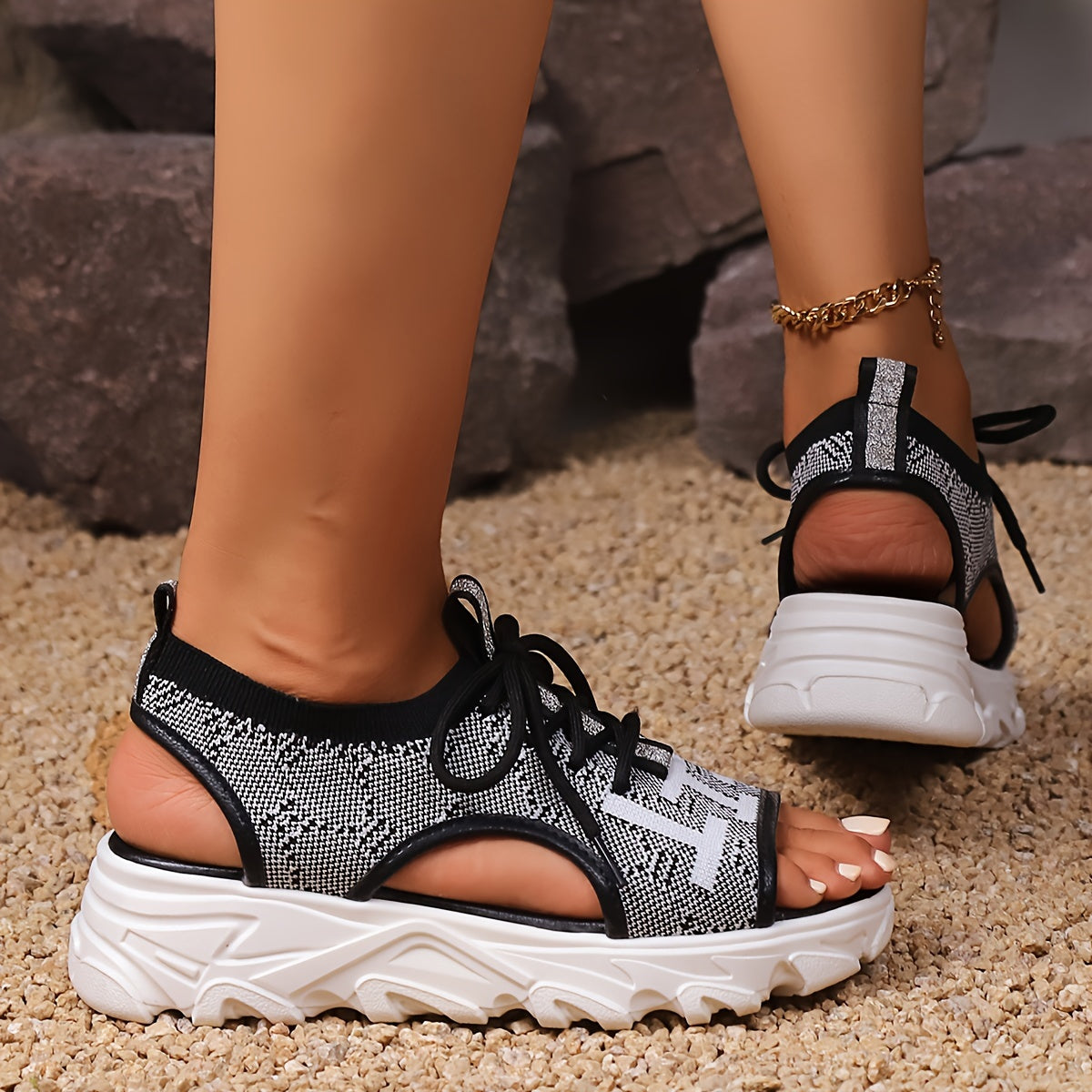 Women's Open Toe Platform Sandals Woven Sports Sandals