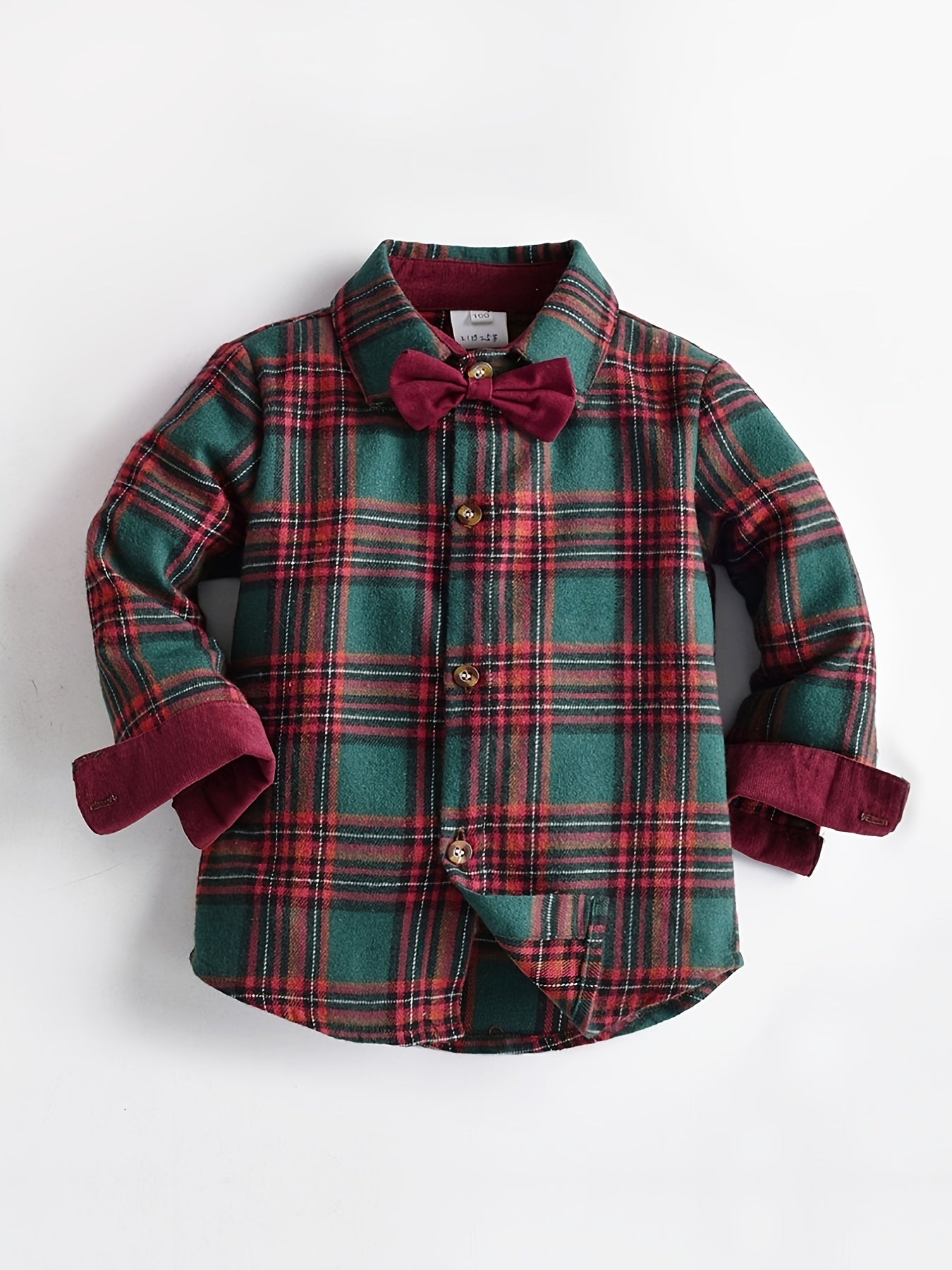 Toddler Boys Plaid Bowtie Shirt Long Sleeve Button Down Top