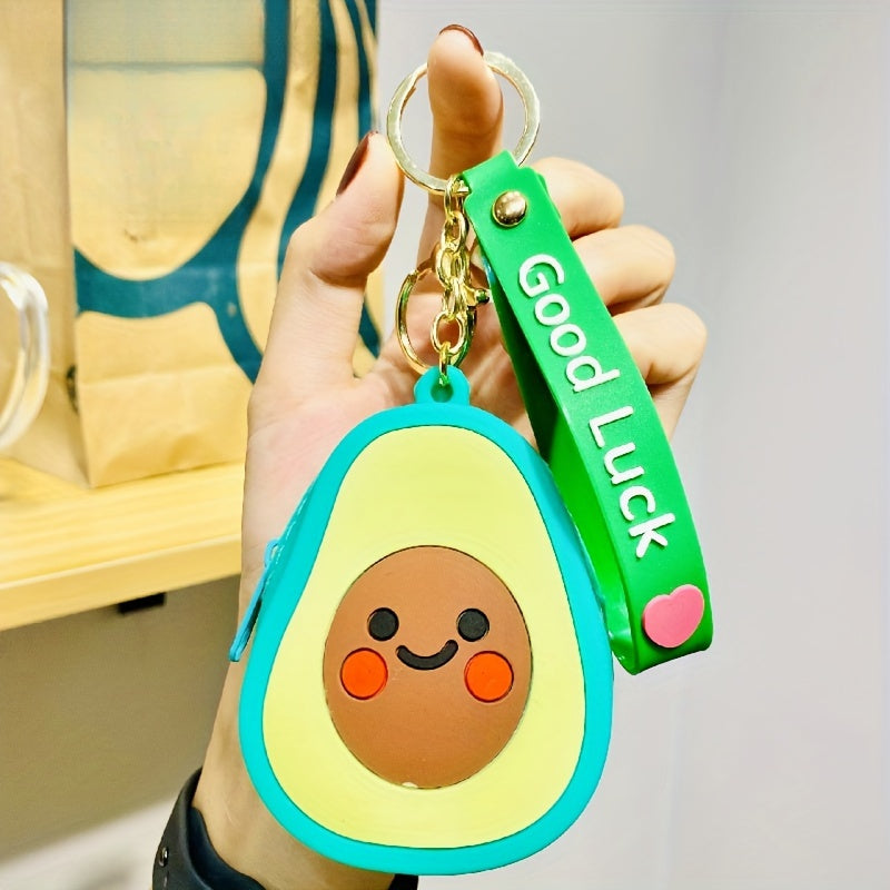 Cartoon Avocado Silicone Keychain Keyring Mini Coin Purse Bag Pendant Ornament