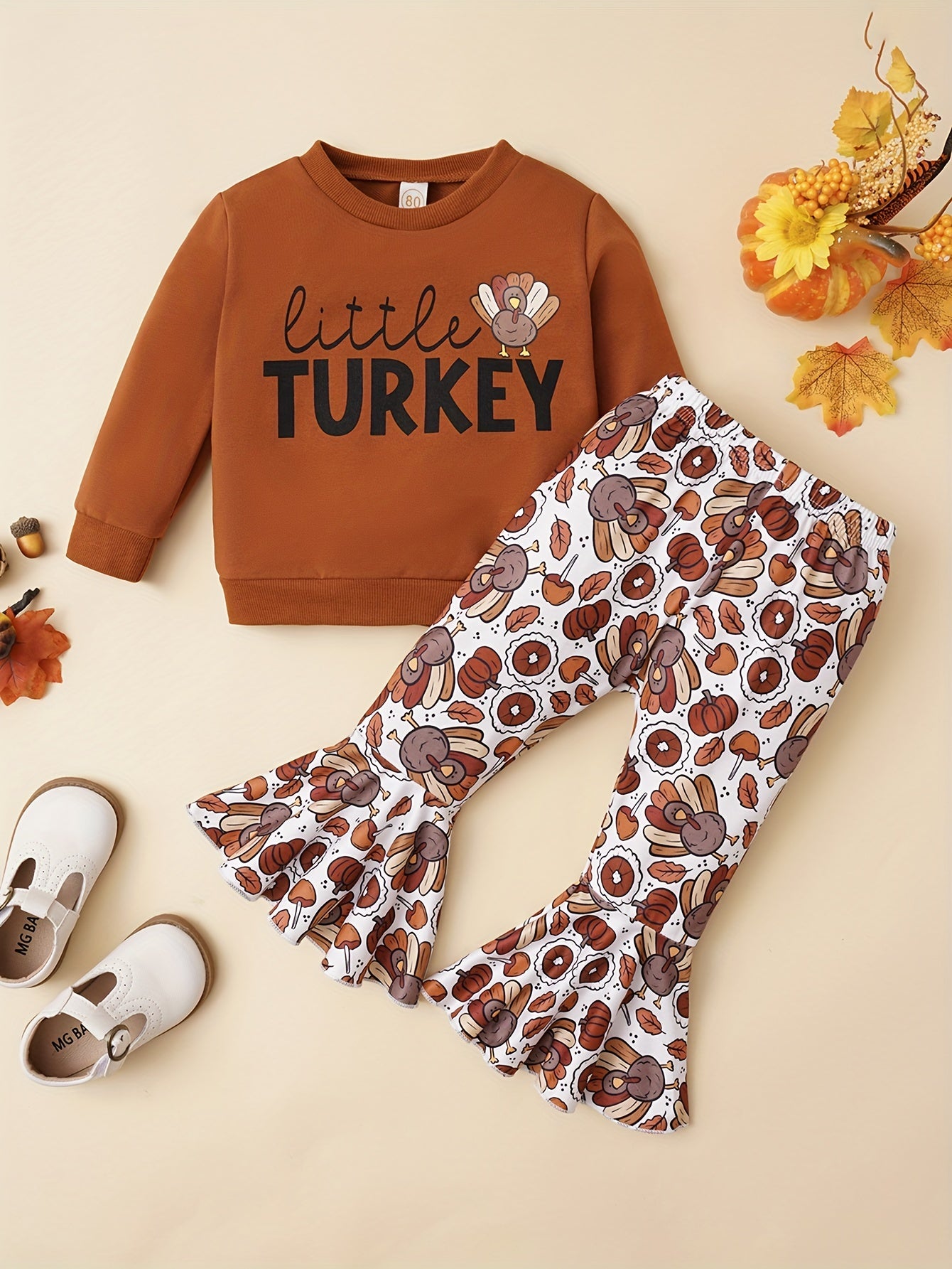Girls Halloween Pumpkin Sweatshirt & Flared Pants Set