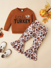 Girls Halloween Pumpkin Sweatshirt & Flared Pants Set