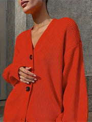 Solid Button Up Lantern Sleeve Cardigan