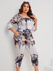 Tie Dye Top & Shorts Set Women's Casual Two Piece Outfits