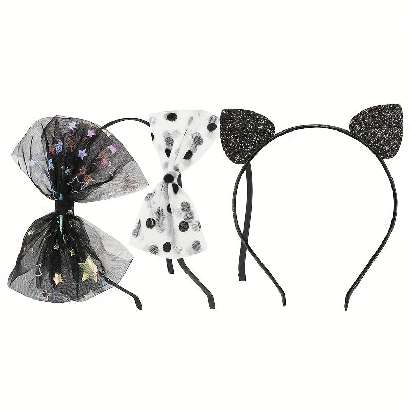 3pcs Halloween Cat Ears Head Hoop Girls Hair Accessories